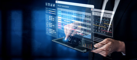 Smart project management dashboard visualizes timelines, monitors progress, and enhances workflow...