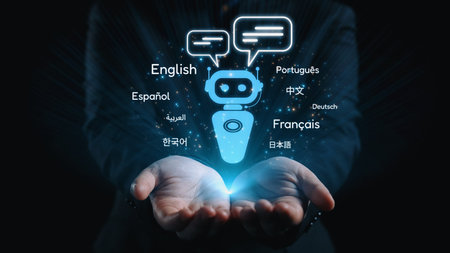 Global communication with multiple languages, digital translation tools, multilingual technology,...