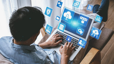 Cloud computing, cloud strategy, and cloud technology transforming digital infrastructure with...