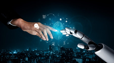 AI-assisted visualization of global communication network, showing data exchange, global connection,...