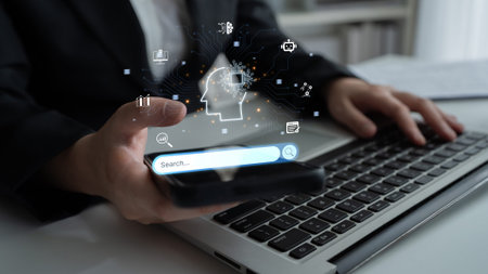 AI search engine visualized with brain, knowledge and smart technology in digital knowledge...