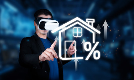 A person uses virtual reality to explore the real estate market, emphasizing growth and success...