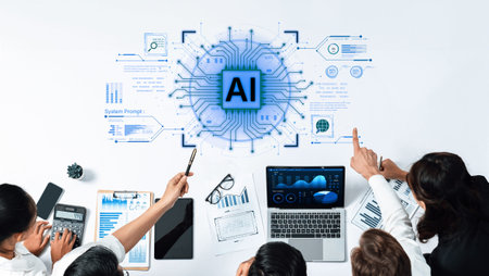 A futuristic AI core processor and system analytics dashboard. This concept highlights the raw...