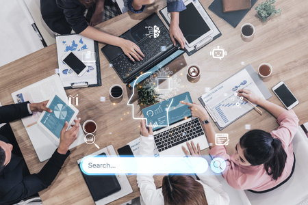 AI search engine visualized with brain, knowledge and smart technology in digital knowledge discovery concept. Corpusの写真素材