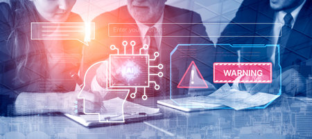 Cybersecurity concept featuring an AI detector scanning digital content for deepfakes and...