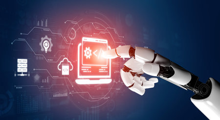 AI streamlines web development with smart coding tools, interface automation, and futuristic design...