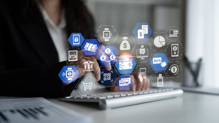 Digital wallet icons show mobile payment, digital wallet transfer, and online banking. Digital...