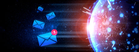 Explore the dynamic concept of digital communication in this eye-catching image. It showcases...