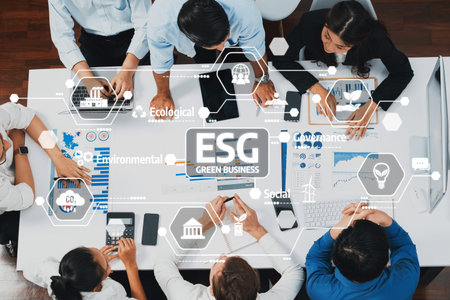 A diverse group of professionals engaging in strategic discussions around eco-friendly practices in...