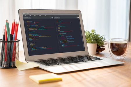 Software development programming on computer screen for modish application and program coding
