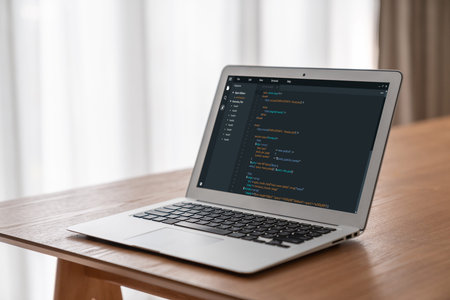Software development programming on computer screen for modish application and program coding