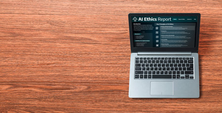 AI ethics responsibility standard law and rules on computer screen provide report of AI ethic...