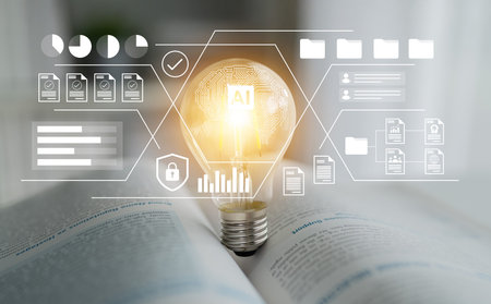 A conceptual image showcasing a glowing light bulb atop an open book, symbolizing innovative ideas...