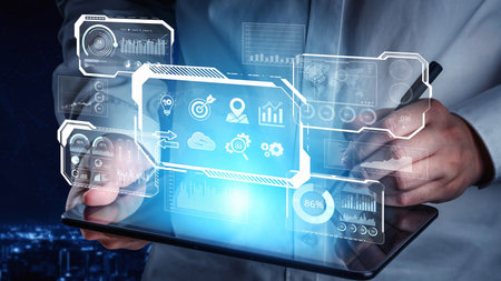 Big data visualization dashboard showing analytics, insights, and performance. Data supports...