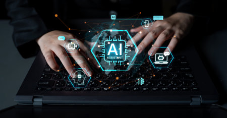 Global AI Assistant network and digital AI connectivity nodes on world globe cyberspace background,...