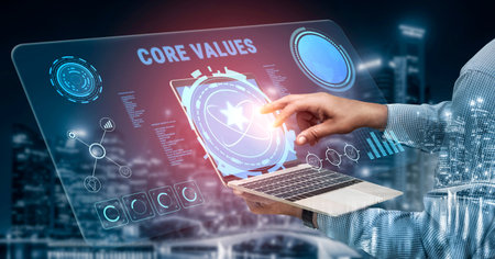 A concept of corporate core values and business ethics. These principles guide the company culture,...