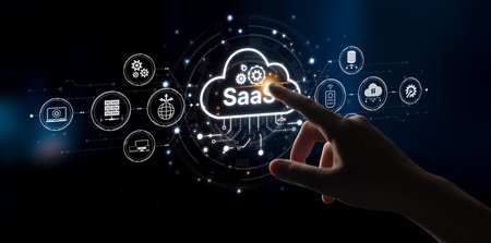 Visual representation of SaaS showing infrastructure, SaaS deployment, SaaS platform features, and...