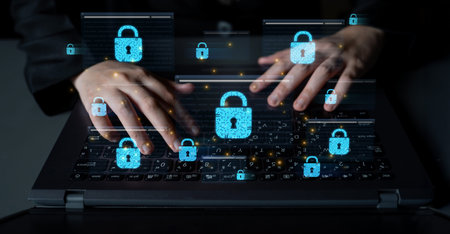 Concept of cybersecurity and a secure network. Multiple layers of data encryption and firewall...