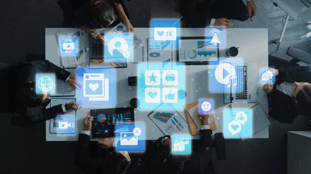 Concept of social media revolutionizes digital communication. This platform enables global...