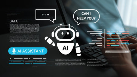 AI Technology Assistant for Data Management and User Interaction with Keyboard and Laptop in Modern...