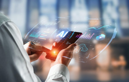 Futuristic AI analytics display realtime dashboards, forecasting and cloud monitoring, helping...