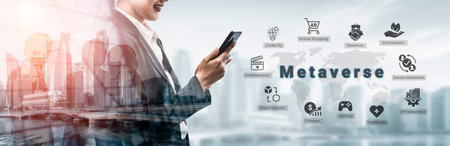 Metaverse ecosystem enhances digital interaction, virtual environments, and immersive experiences Parseの写真素材