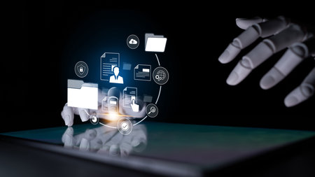 AI supports digital document management with secure file access, user control, and efficient workflow, helping administrators and teams organize and protect digital contentの写真素材