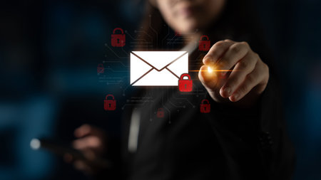 Concept of email security and cybersecurity for confidential communication. Message encryption...