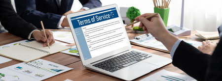 Online term of service conditions showing brisk rules and regulations in using the website on device...