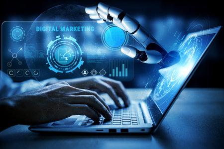 AI powered digital marketing strategy for online business promotion and advertising. A concept of AI...