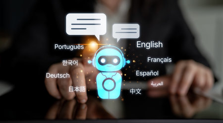 Global communication with multiple languages, digital translation tools, multilingual technology,...