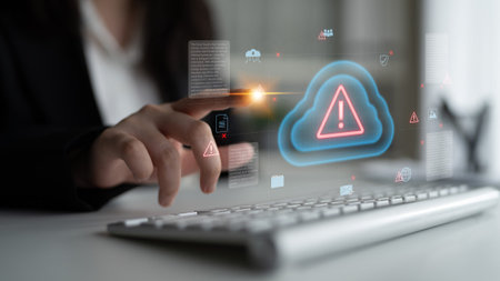 Cloud computing with alert icons and security elements, representing real-time threat detection,...