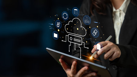 A cloud storage and data synchronization service ecosystem. A concept of cloud computing for file...
