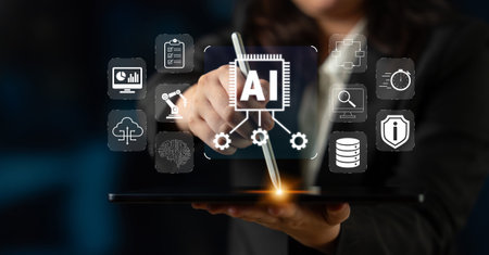 Digital Transformation with AI Technology Concept Showing Cloud Computing and Data Analysis on a...