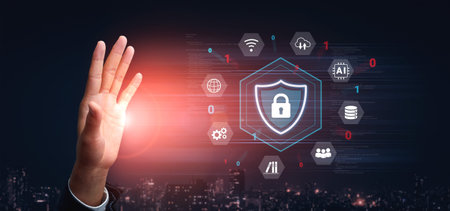 Cybersecurity protection secures network, prevents threats, and strengthens digital data security to...