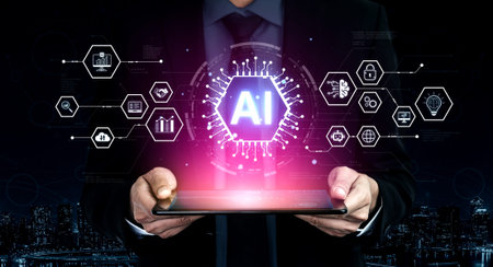 Artificial intelligence network concept connecting services, security, analytics and automation...