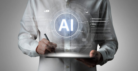 A futuristic interface for a generative AI system. A developer enters a prompt to initiate coding,...