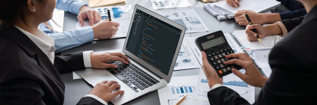 Business intelligence and data analysis concept. Analyst team working on financial data analysis...