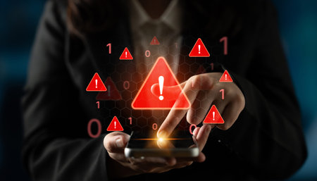 Concept of a critical security warning and system error. This alert signifies a significant problem,...
