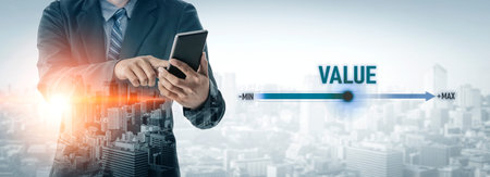 Value measurement and adjustment concept showing value, performance, and optimization level with...