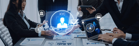 A dynamic scene showcasing business professionals working together in a modern office environment,...