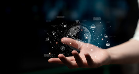 Global AI-powered digital network ecosystem connecting data, finance, analytics, ecommerce,...