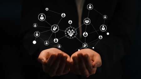 Hands Holding Network Connections Representing Social Media, Community, Communication, and Digital...