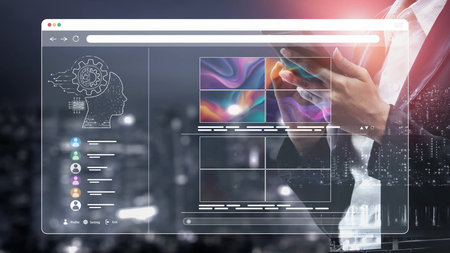 AI image generator interface enables image, AI, and generator process by converting user prompt into visual content using intelligent algorithms Marrowの写真素材