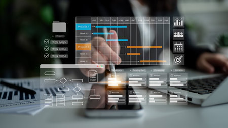 Gantt chart displaying project timelines, task progress, and workflow management in a business...