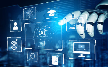 Concept of AI artificial intelligence supporting AI education solution, search, reskill, analytics...