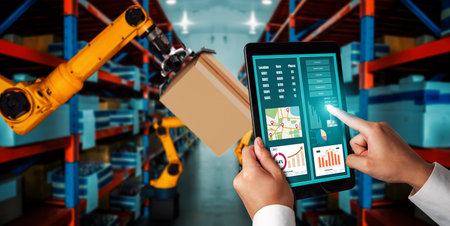 Smart robot arm systems for innovative warehouse and factory digital technology . Automation...