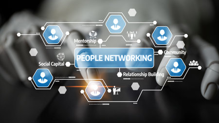 This image illustrates the concept of people networking with emphasis on mentorship, social capital,...