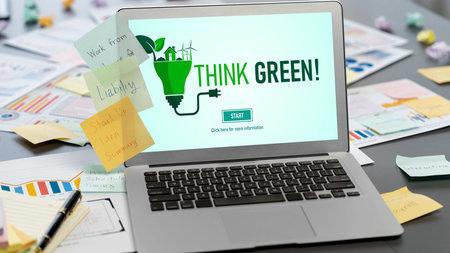 Sticky note for creative and analytic brainstorm for business idea with data dashboard on laptop...