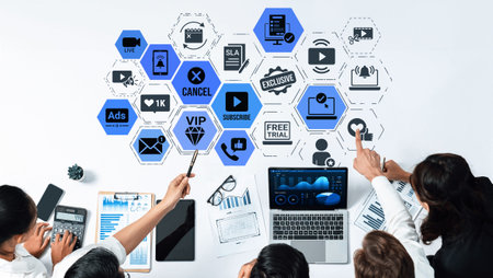 Concept of subscription services provides exclusive digital content. This model offers continuous...